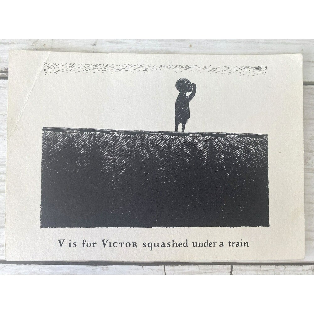 Vintage Edward Gorey Postcard V is for Victor  Gashlycrumb Tinies Goth Art 1980s
